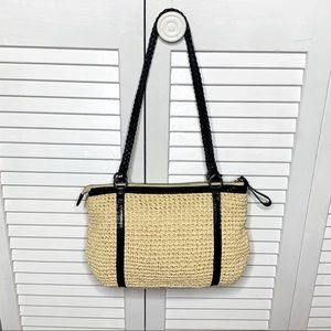 Brighton Summer Straw Shoulder Bag Black Leather Trim